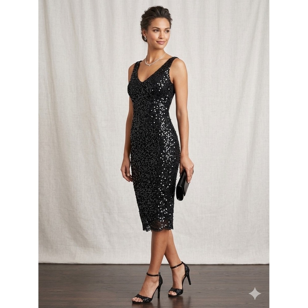 Vintage Y2K Mystique Little Black Dress M Lace Allover Sequin Cocktail Evening